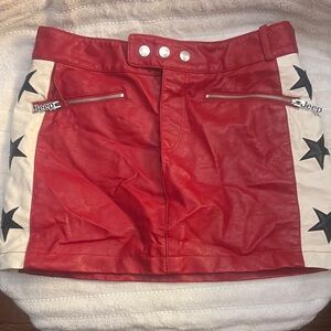 Jeep Red Leather Skirt with Black Star Details
